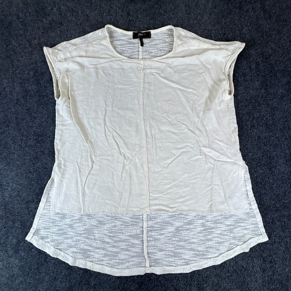 Jupee Top Womens S/M Off White Raw High Low Hem Crew Neck Casual Sleeveless